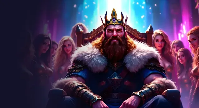 Axe Casino Australia artwork with a crowned Viking king on a throne
